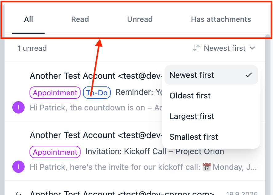 email categorization and sorting